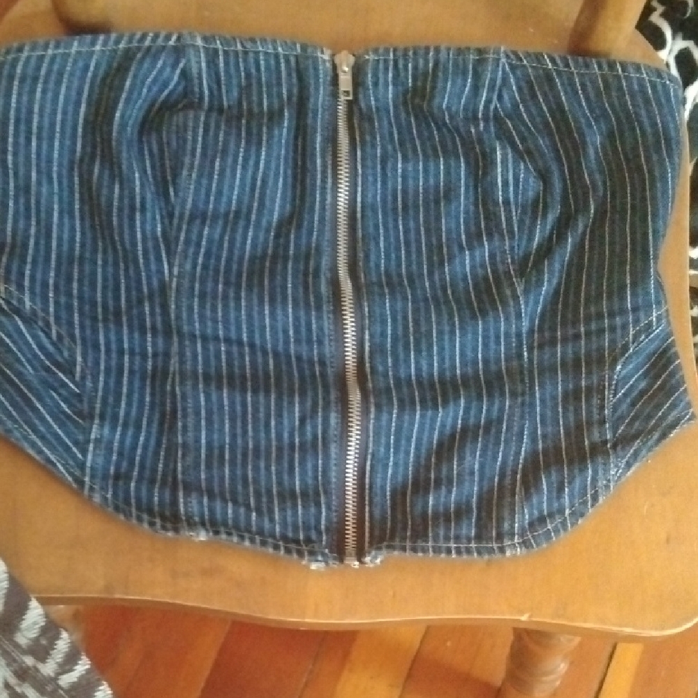 Blue and White Ribbed Pencil Skirt for Work